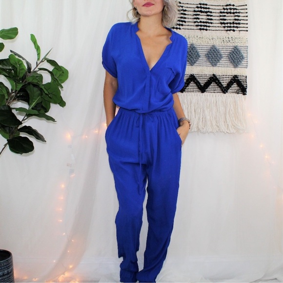 Astr Pants - ASTR Notched Neck Woven jumpsuit